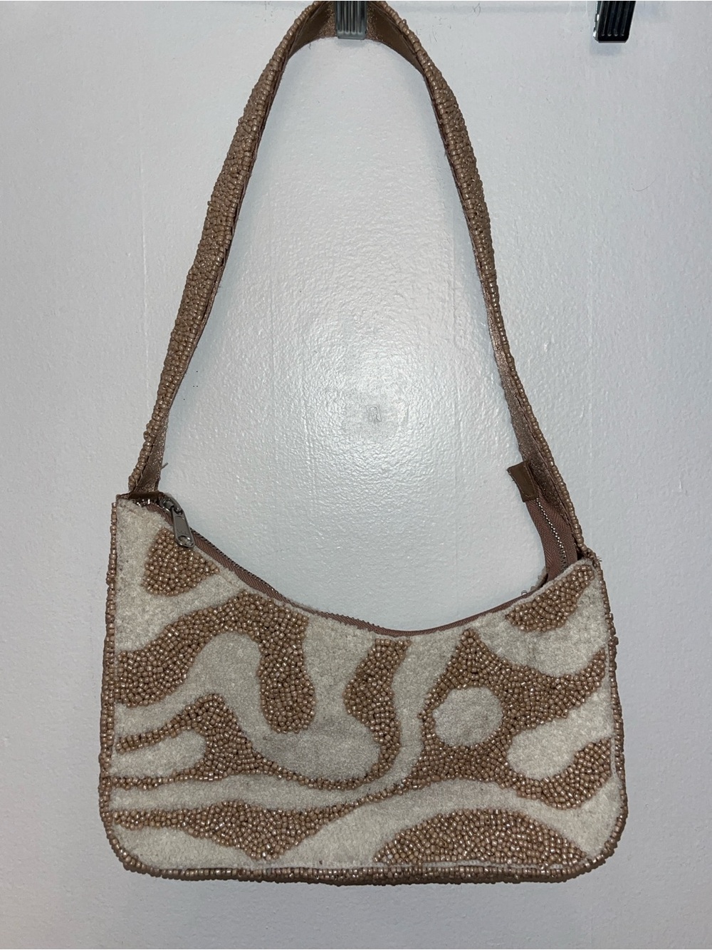 Anthropologie Tan and Cream Beaded Shoulder Bag Made in India